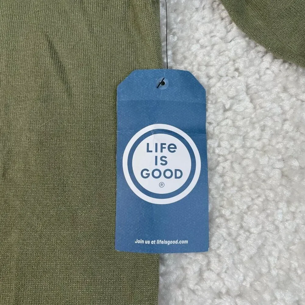 Life Is Good Green Crewneck Sweater Yellow Dog Daisy Womens Small